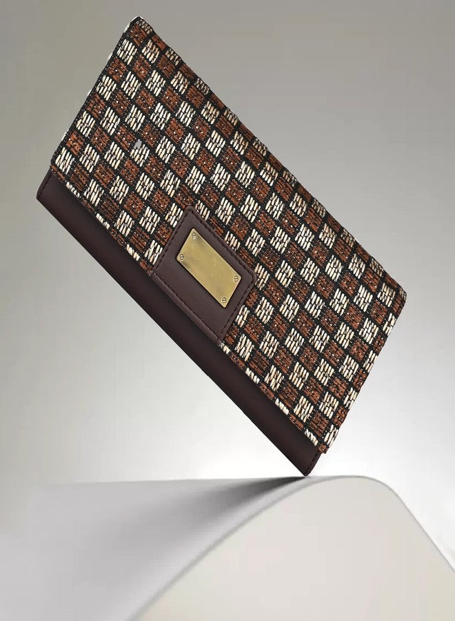ALSU Women's Trendy Brown Hand Clutch Wallet Jute with Phone Pocket Card Holder (IRF-012br) - Image 2